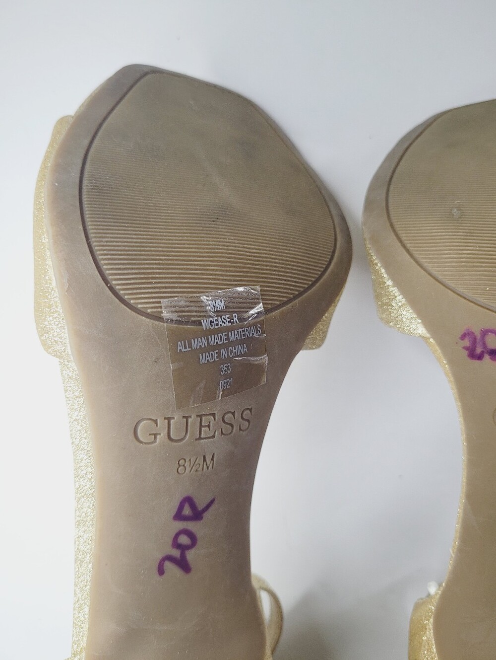 Guess Los Angeles Heels Gold Glitter Women's  Size 8.5 M Open Toes Ankle Straps - Picture 9 of 10